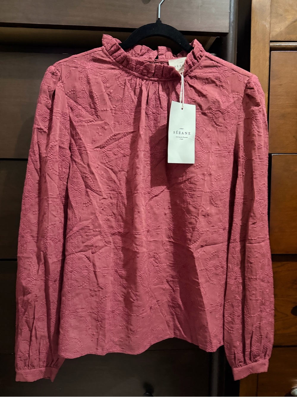 Sezane Heathered Mauve Ruffled-Yoke Long Sleeve Blouse - Picture 3 of 5